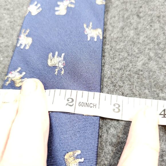J Crew Christmas Tie Pug Reindeer Dog 100% Silk Blue 61" Long Necktie J.Crew - Picture 9 of 10